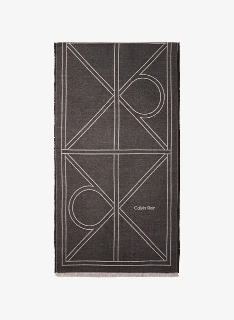 CALVIN KLEIN Emblem Fringed Shawl Scarf